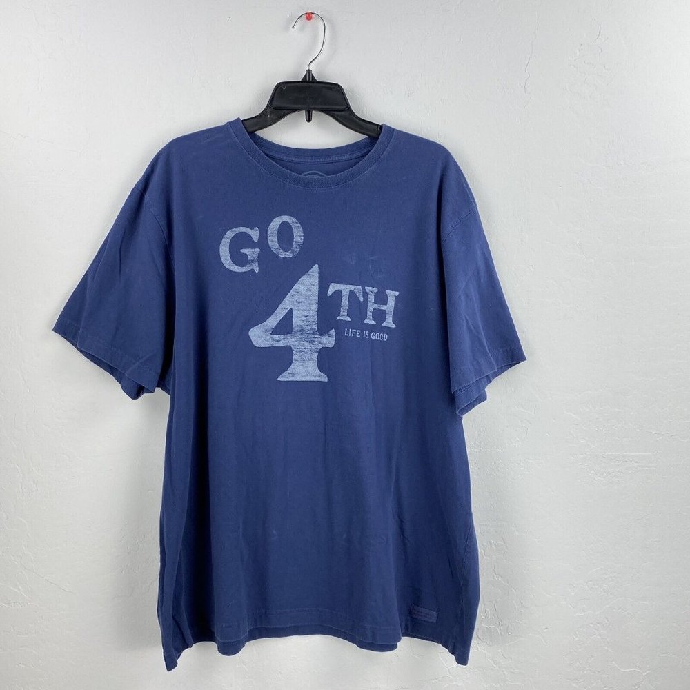 Life is Good T-shirt Mens XXL Go 4th Graphic Blue Short Sleeve Crew Neck